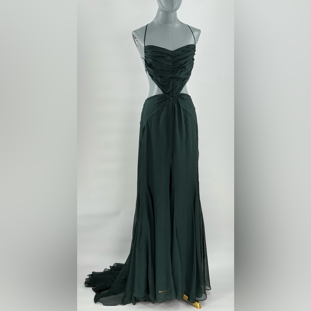 🆕 CULT GAIA 🧿 NWOT Aphea Silk Cut Out Backless Dress, Forest Green - Sz US 2